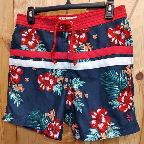 An Original Penguin Swim‎ Shorts By Munsingwear Sz 30 Board Trunks Tropical - Picture 1 of 10